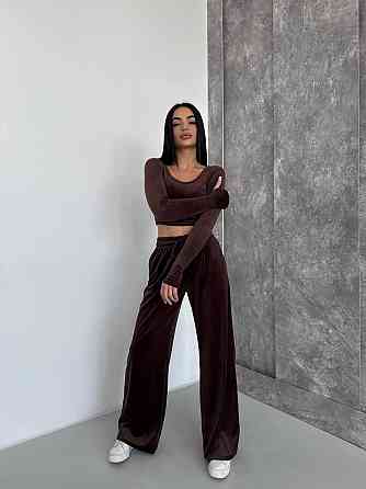 Женский прогулочный костюм двойка: лонгслив и штаны велюр Шоколад, 42/44 Одесса