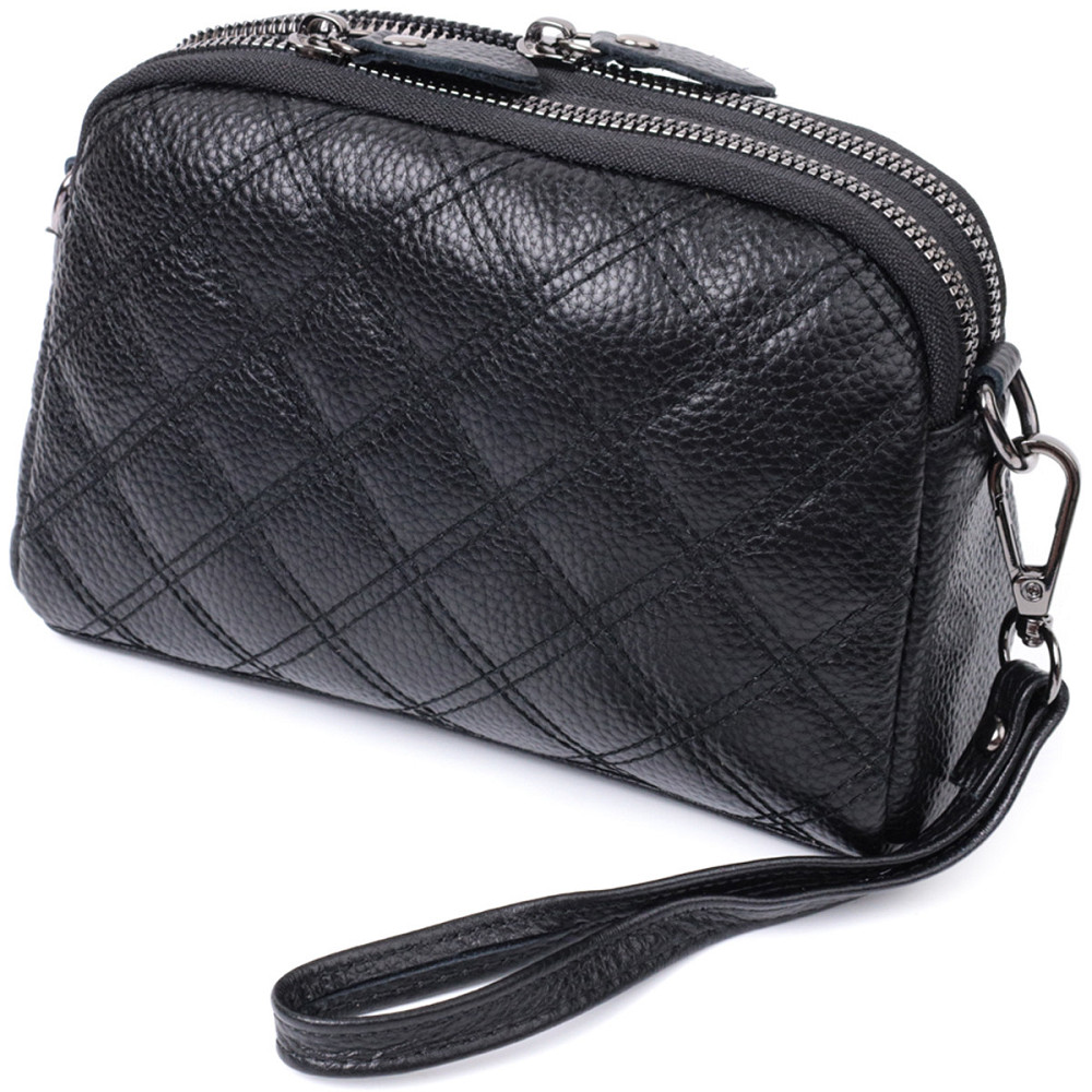 Жіноча сумка прошита ромбами на лицьовій стороні з натуральної шкіри Vintage 22807 Чорний Київ - фото 1