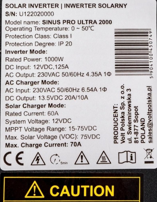 Гибридный солнечный инвертор Volt Polska SINUS PRO ULTRA 2000 12v. Харьков - изображение 4