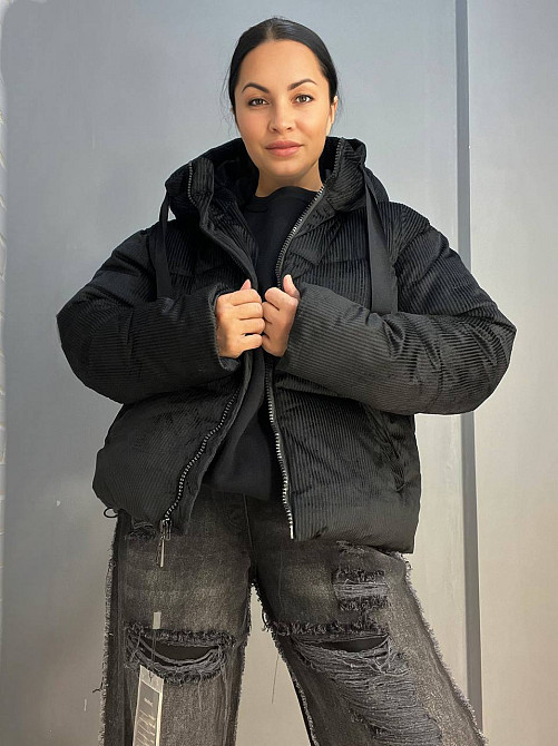 Куртка женская Snow Passion 1056 пуффер вельвет оверсайз широкая чорная, черный, 44-48 Киев - изображение 19