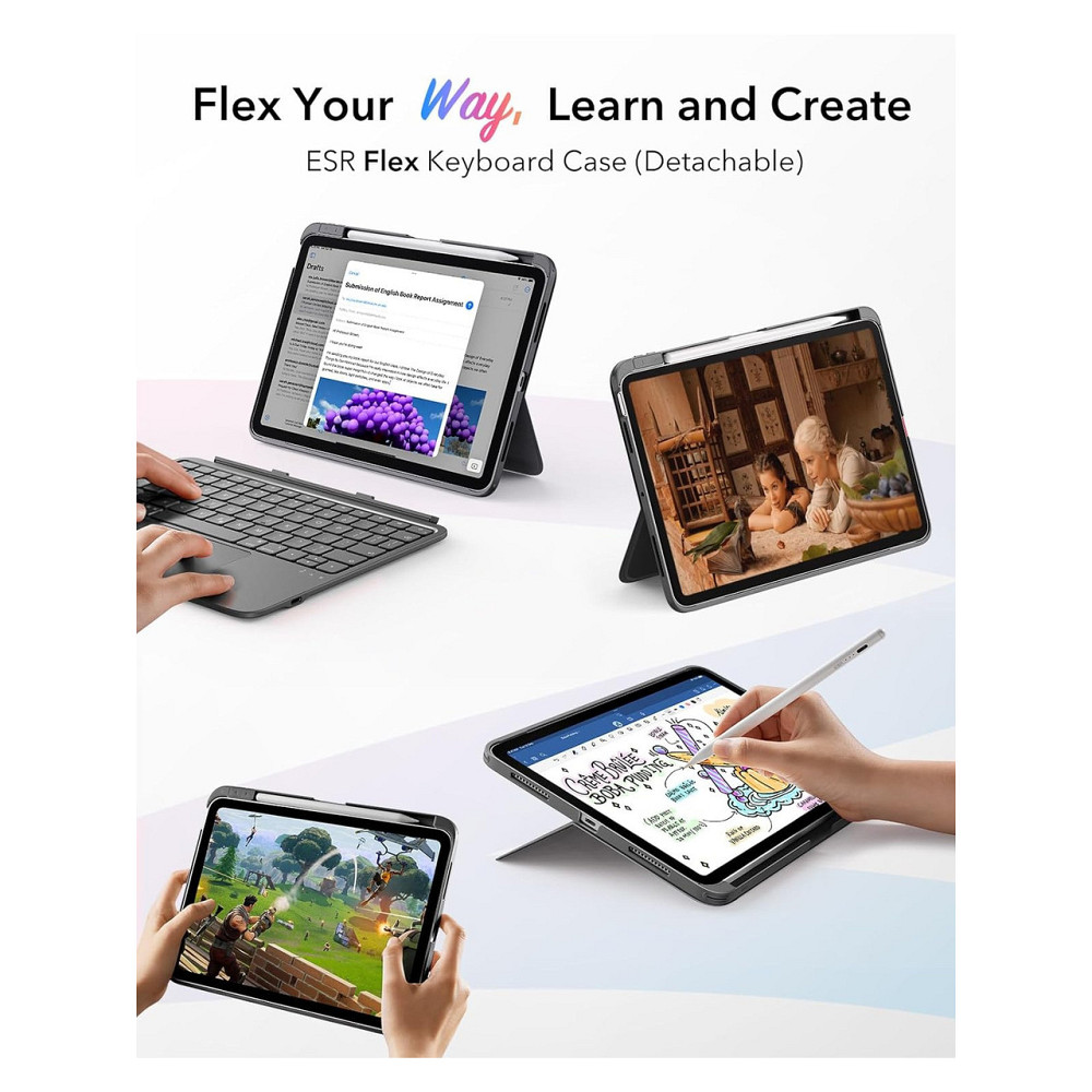 Чохол з клавіатурою ESR Flex Case для iPad 11 (A16) темно-сірий QWERTZ магнітна знімна клавіатура та трекпад Київ - фото 8