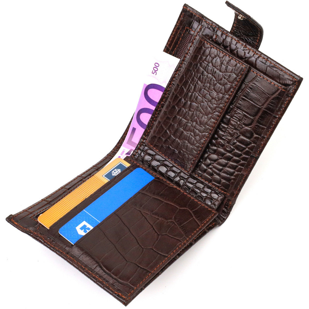 Модный мужской кошелек из натуральной кожи тиснением под крокодила CANPELLINI 21878 Коричневый Киев - изображение 6