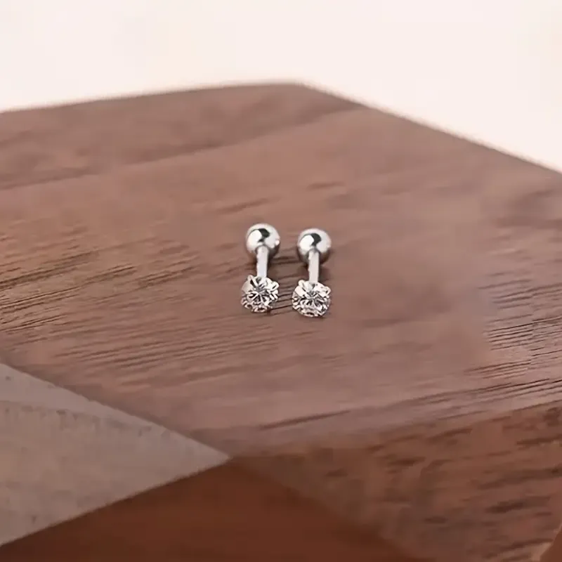 Набор серёжек-гвоздиков из циркония 3 пары – серебристые, гипоаллергенные Киев - изображение 2