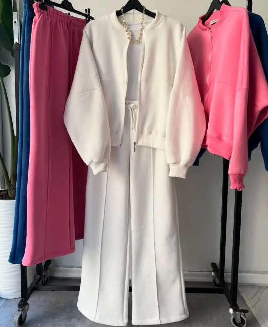 Женский костюм-двойка с широкими штанами Белый 50/52 Харьков - изображение 3