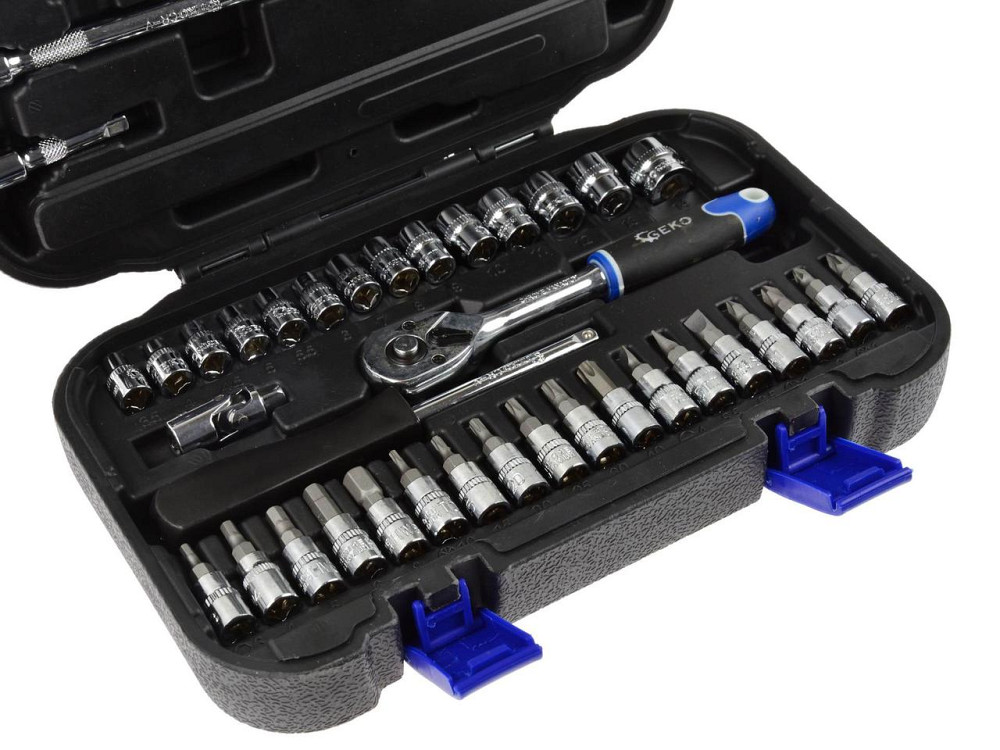 Набір головок торцевих і насадок-біт "GeKo" 1/4" 38 штук з хром-ванадівої сталі CrV Київ - фото 2