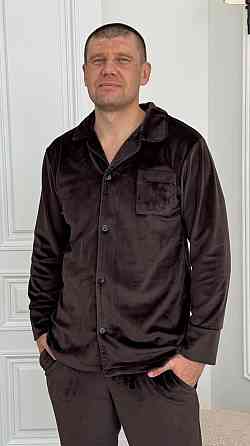 Піжама чоловіча велюрова на ґудзиках Шоколадний S Харків