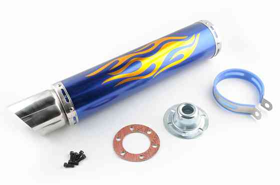 Глушник (тюнінг) 420 * 100mm, кріп. Ø78mm (нержавіюча сталь, полумя, синій, прямоток, mod:1) Київ