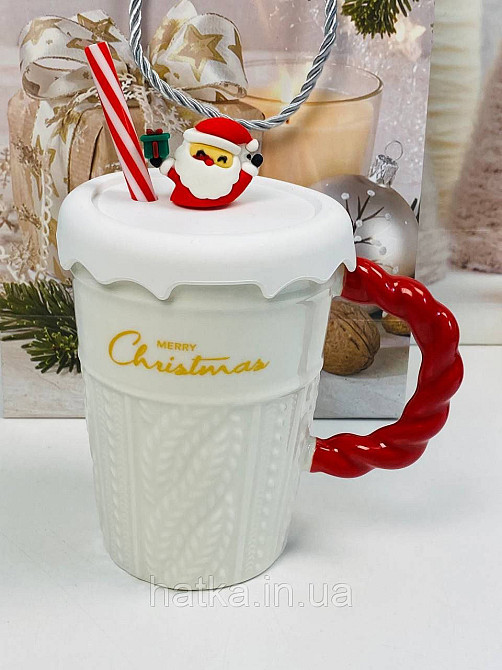 Кухоль з кришкою та ложкою керамічний новорічна Olens "Різдячий светр" 360 мл 102-1061 Київ - фото 6