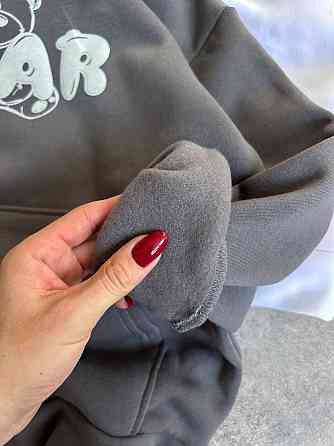 Жіноче тепле затишне оверсайз худі з вушками тринитка на флісі та хутро Сірий Одеса