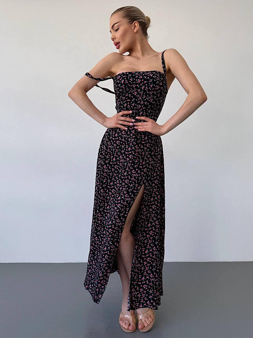 Женское романтичное платье макси на бретелях с разрезом штапель Одесса - изображение 8