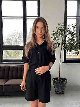 Легкий жіночий базовий комбінезон льон Чорний 44 Одеса