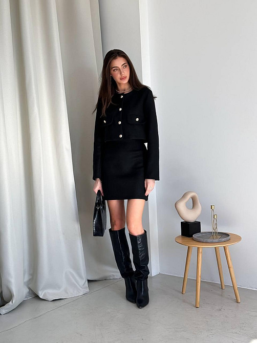 Костюм жіночий зі спідницею твідовий Чорний 48/52 Харків - фото 1