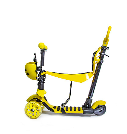 Детский самокат с сиденьем и родительской ручкой Scooter "Божья коровка" 5 в 1. Желтый Одесса - изображение 2