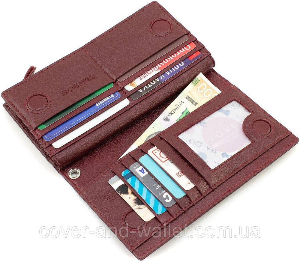 Вместительный женский кожаный кошелек клатч с отделением на молнии ST 1431 Бордовый Киев - изображение 7