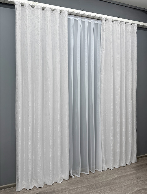 Комплект готовых штор VR-Textil Жаккард Мрамор Al1 № 1300ш Белый 150х280 см 2 шт (33-0152) Киев - изображение 4