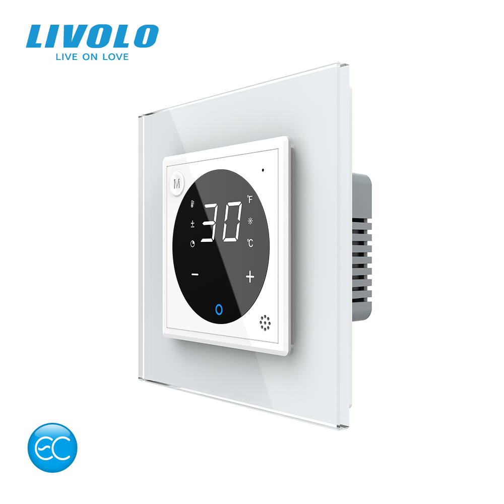 Розумний Wi-Fi терморегулятор (термостат) сенсорний програмований для водяної теплої підлоги LIVOLO, білий скляний (VL-M7FCQ1Z2-2WP) Коломия - фото 1
