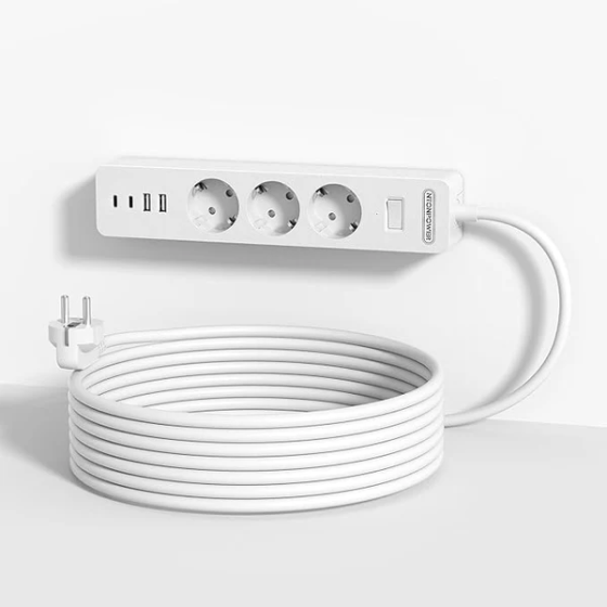 Мережевий подовжувач 7-в-1: 3 розетки + 2 USB-A + 2 USB-C Ntonpower 1.5м Луцк