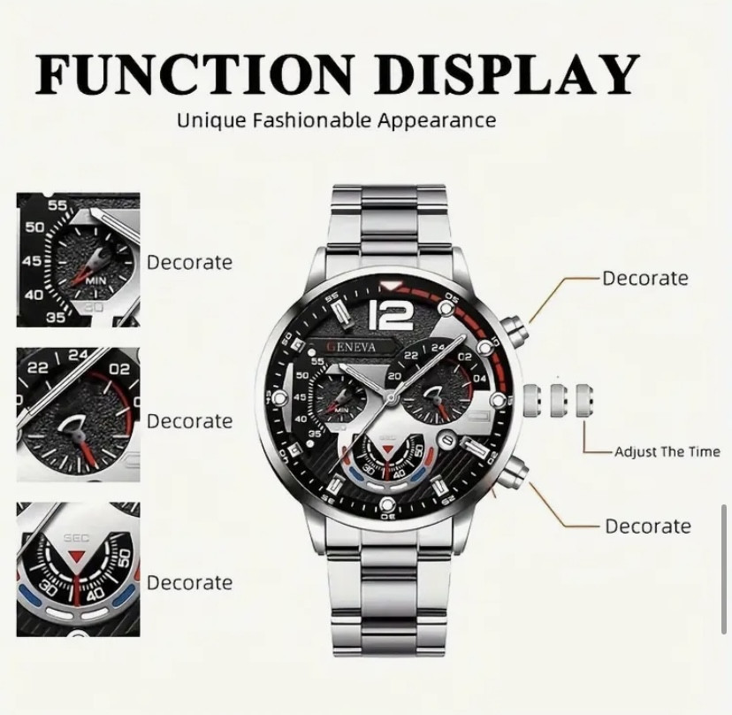 Подарочный набор для мужчин наручные часы с браслетом и цепочка с крестиком и кольцо серебристый Киев - изображение 6