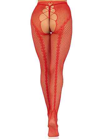 Стрип-колготки Leg Avenue Crotchless Net Tights with Heart Backseam, One Size, червоні, з доступом Sex Aura Київ