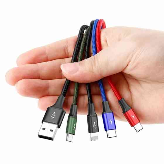 Кабель Baseus Fast 4-in-1 Cable For iP+Type-C(2)+Micro 3.5A 1.2m Black Киев