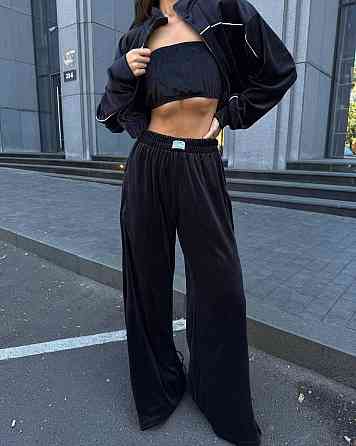 Жіночий теплий стильний костюм трійка з мʼякого велюру Одеса