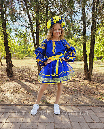 Синьо-жовтий костюм вишиванка "Ластівки-мереживо" Кривий Ріг - фото 1