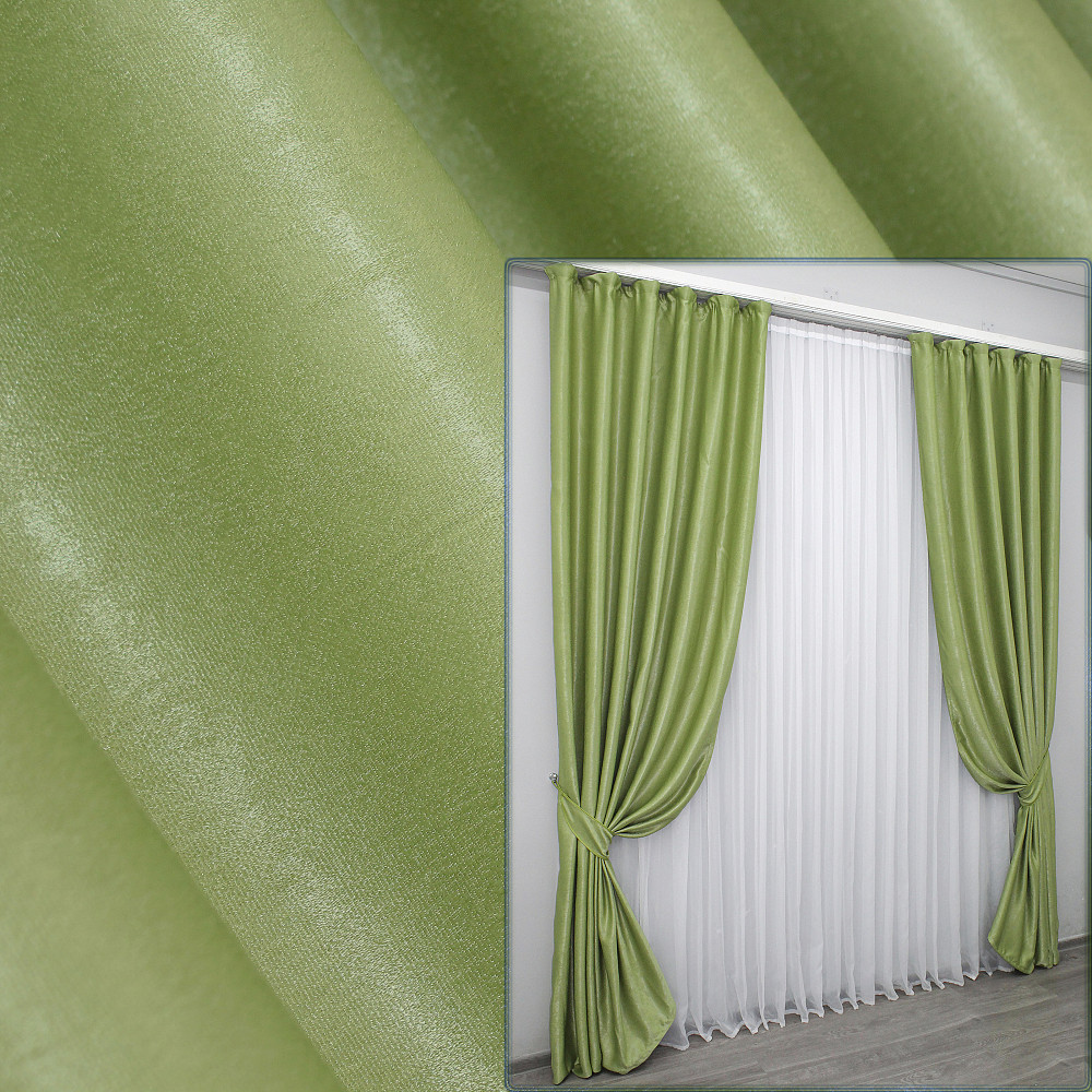 Комплект готовых штор VR-Textil Лен Парма № 1253ш Салатовый 150х270 см 2 шт (33-0088) Киев - изображение 1