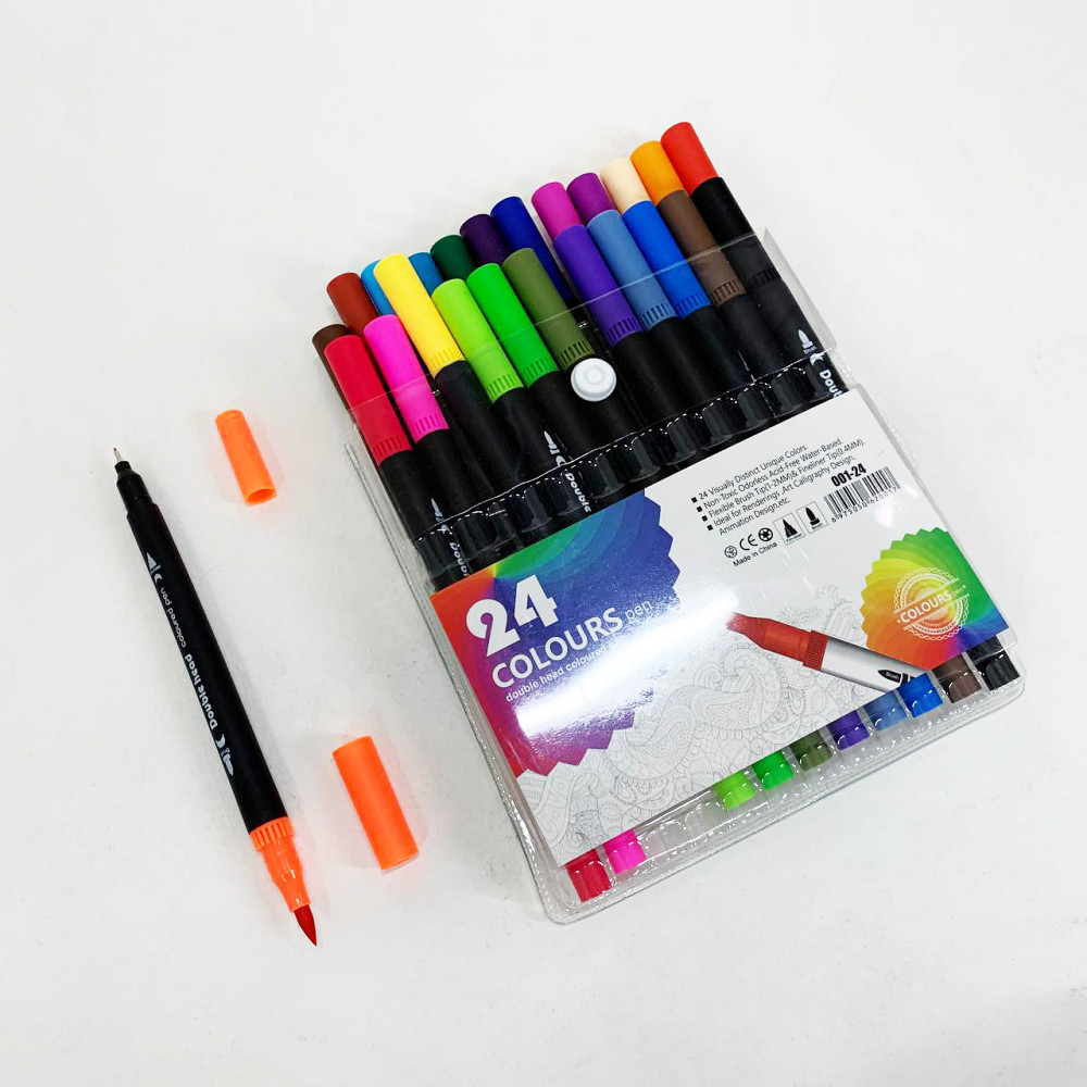 Профессиональный набор 24 шт двухсторонних маркеров линер+кисть с мягкой головкой на водной основе KV-91 Львов - изображение 4