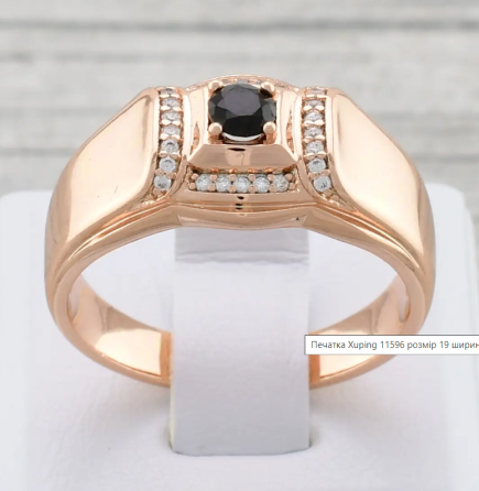 Печатка Xuping 11596 черные фианиты, позолота РО, ширина11 мм, размер 20, вес 5,0 г, мужская Киев