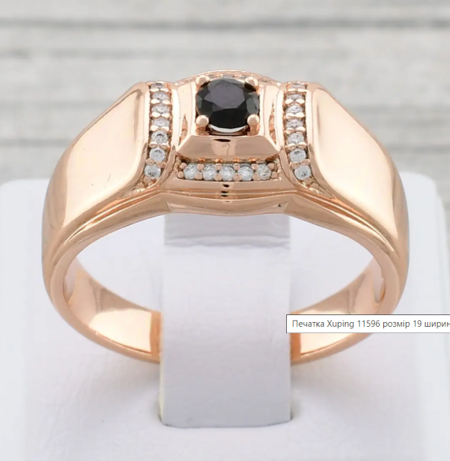 Печатка Xuping 11596 черные фианиты, позолота РО, ширина11 мм, размер 20, вес 5,0 г, мужская Киев - изображение 2