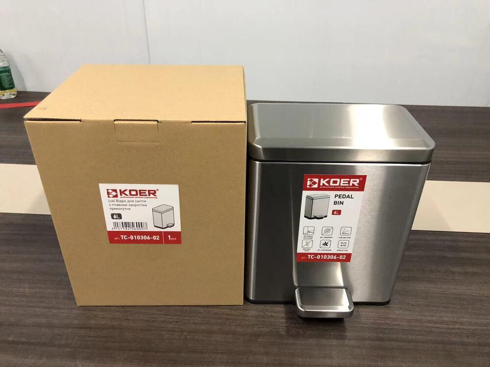 Відро для сміття з плавним закриттям прямокутне Koer TC-010306-02 6 л колір нержавійка (KR5600) ( 26326 ) Харків - фото 7