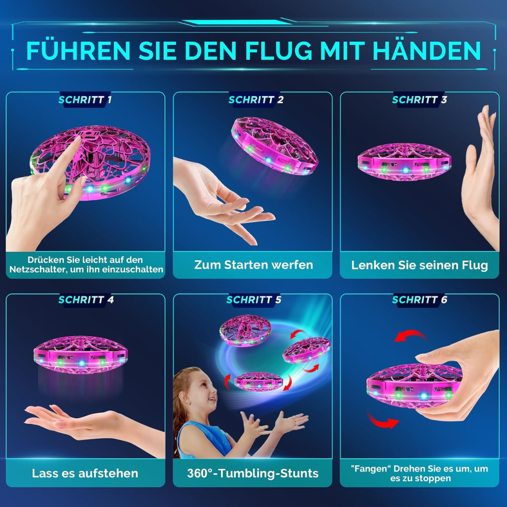 Летающий шар-дрон Semai Mini UFO, управление жестами, 360°, LED-подсветка, аккумулятор, розовый Киев - изображение 3