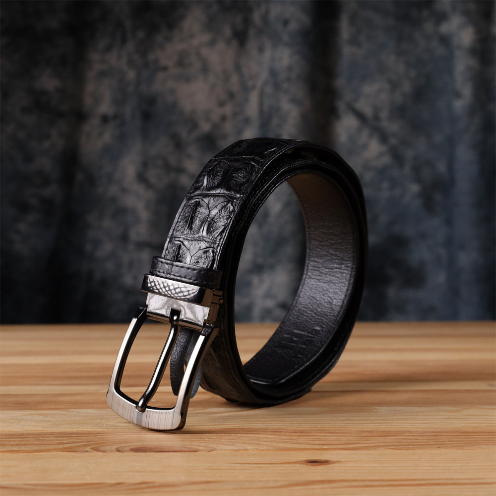 Ремень классика из натуральной кожи крокодила CROCODILE LEATHER 18018 Черный Киев - изображение 1