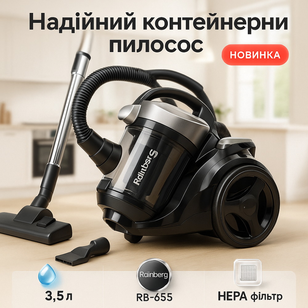 Пылесос без мешка циклонный колбовый Rainberg, Качественый пылесос с фильтрацией EC-94 Львов - изображение 17