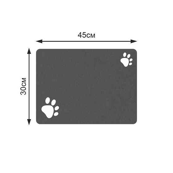 Антиковзний Поглинаючий Швидковисихаючий Килимок під миски для домашніх тварин Сліди 30 х 45 см Чорний Буча