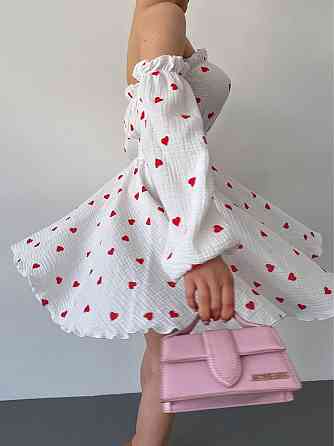 Жіноча романтична міні сукня у сердечки з відкритими плечами муслін 100% бавовна Одеса