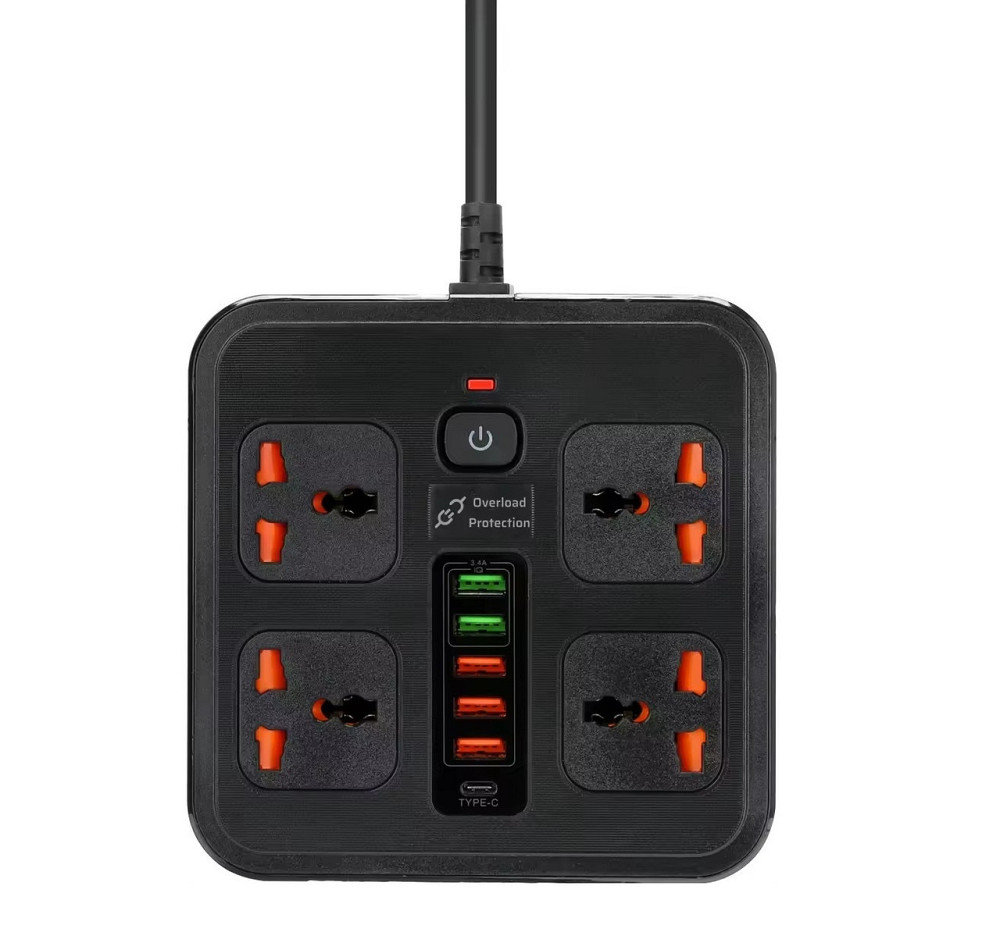 Мережевий фільтр BKL-666 1 QC3.0 + 1 PD20W + 5 USB, 100-250V, 10А, 4 розетки, чорний Кам'янець-Подільський - фото 1