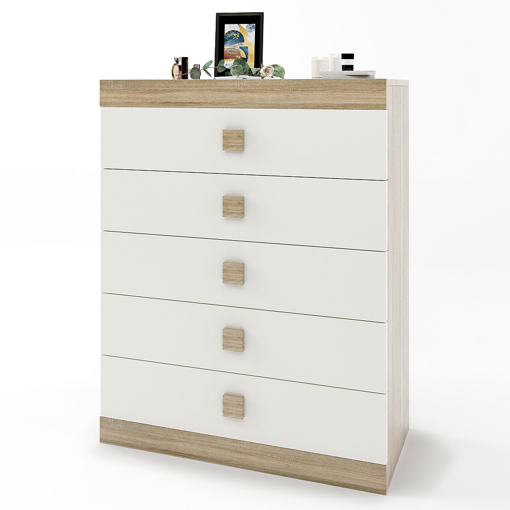 Высокий комод Эверест на 5 ящиков Соната-2 80х38х101 дуб сонома + белый (DTM-2019) Днепр - изображение 2
