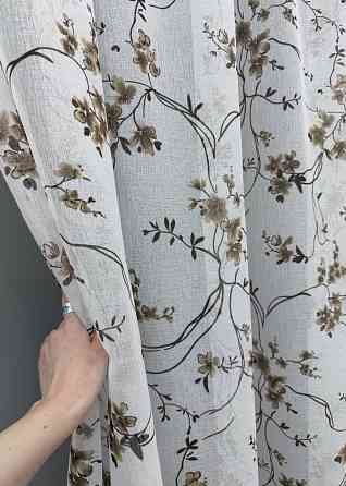 Тюль VR-Textil 1326т Flora Батист Білий с коричнево-черным принтом 400х270 см (42-0978) Киев