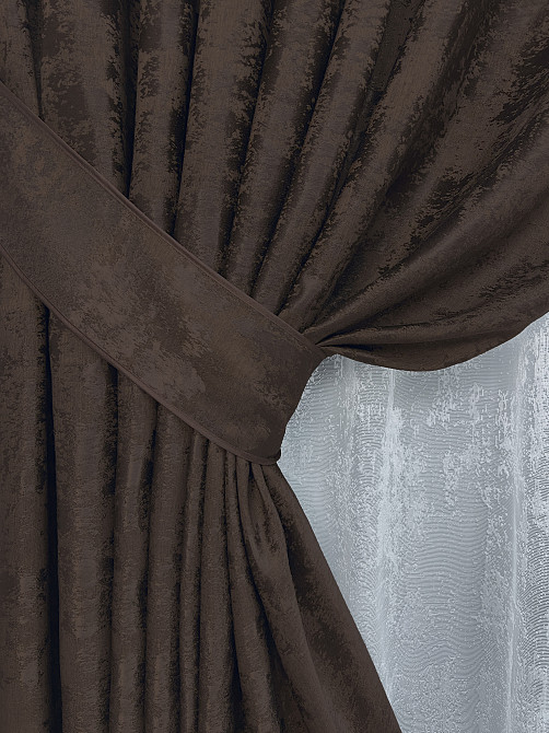 Комплект штор VR-Textil Жакард Мармур 100х270 2шт і Тюль 300х270 1122ш-1400т Венге з білим 71-191/1 Київ - фото 4