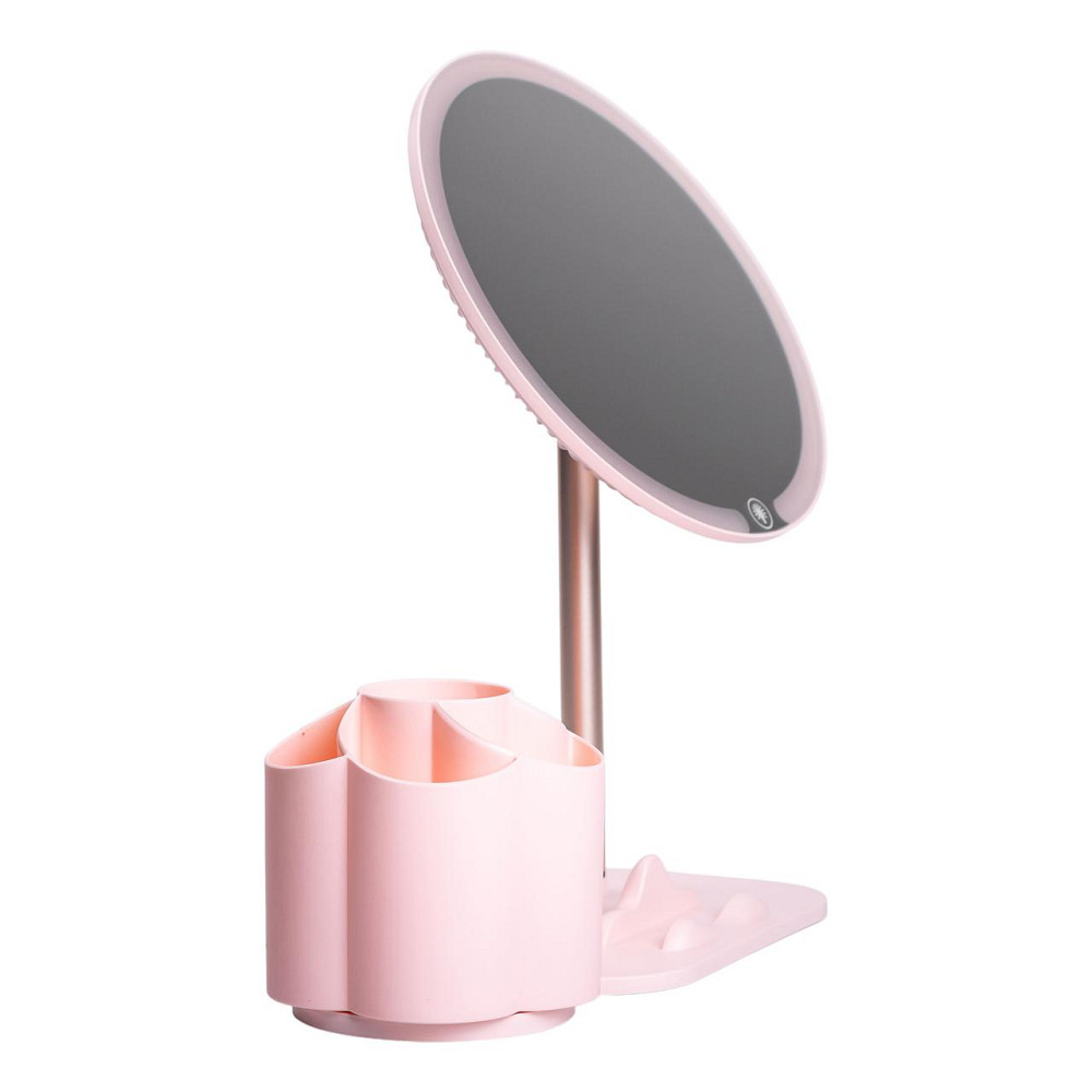 Дзеркало для макіяжу з підсвічуванням кругле настільне Ø21 см з підставкою Рожеве HP-10-9AP Коломия - фото 3