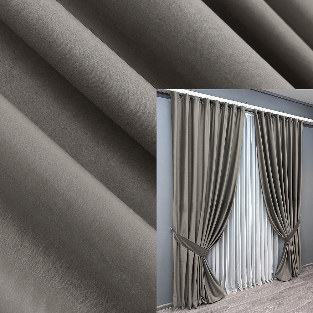 Комплект готових штор VR-Textil Оксамит (бархат) № 1553ш Сірий 140х295 см 2 шт (39-0064) Київ - фото 1