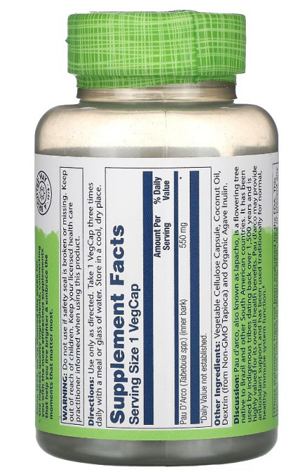 По Д'арко (Кора Муравьиного Дерева) Solaray Pau D'Arco Bark 550mg 100 vcaps Киев - изображение 2