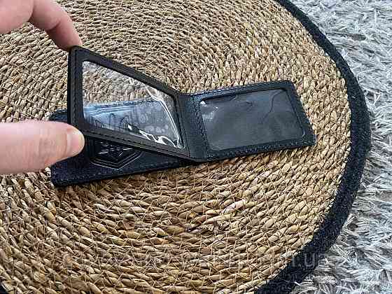 Кожаная обложка для ID-паспорта и авто документов с гербом Украины на три отделения P-Leather Черный Киев