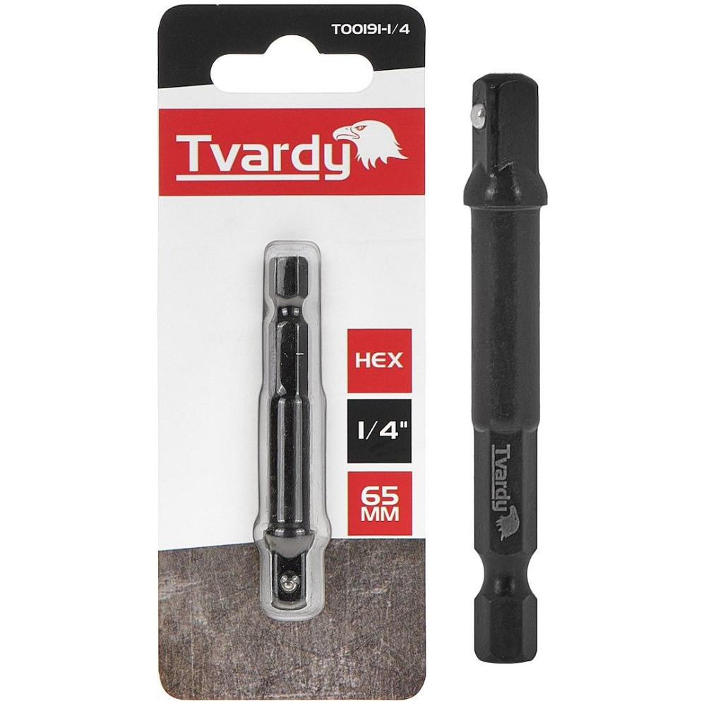 Адаптер ударний біти "Tvardy" Hex E6,3 (1/4") на тримач торцевої головки 1/4" х 65 мм Киев - изображение 1