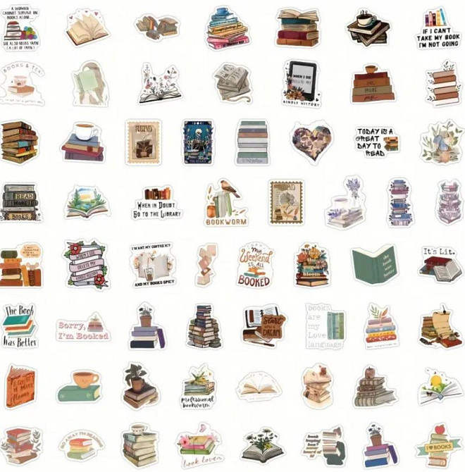 Наклейки с книгами, книжные наклейки,Виниловые водонепроницаемые стикеры для творчества, 60 штук Киев - изображение 6