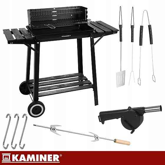 Садовый угольный гриль на колесах с вертелем и аксессуарами Kaminer (27320) Нововолынск
