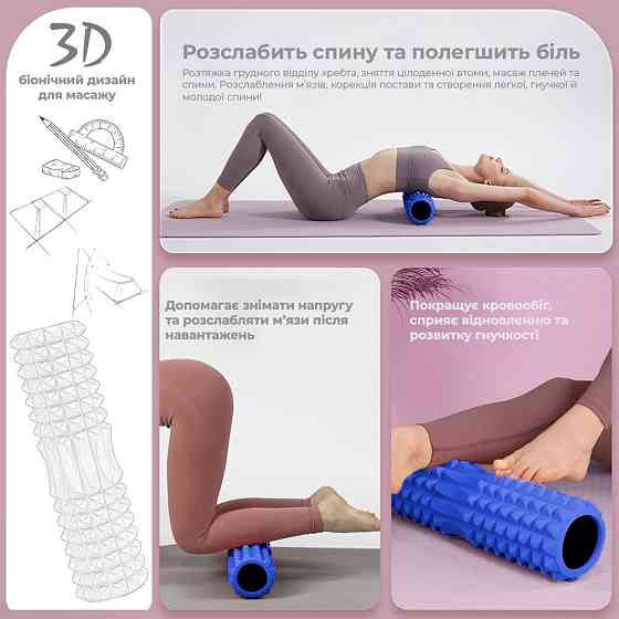 Масажний ролик (роллер) PowerPlay 4406 EVA Massage Roller Синій (45x12см.) Каменское