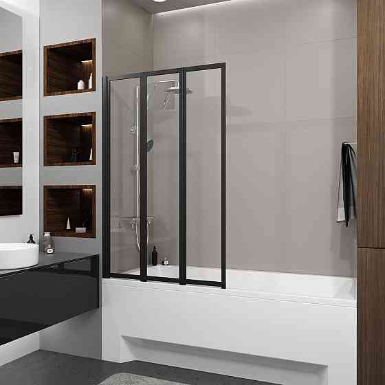 Шторка на ванну трехэлементная Style 1000х1500мм (left) black matt, стекло 4мм clear Киев