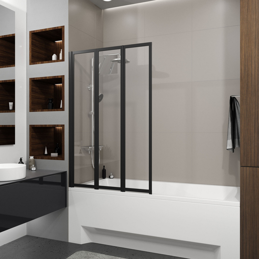 Шторка на ванну трехэлементная Style 1000х1500мм (left) black matt, стекло 4мм clear Киев - изображение 2